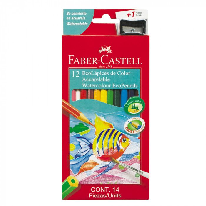 lapices color faber ecox 12 acuarelable carton+pin