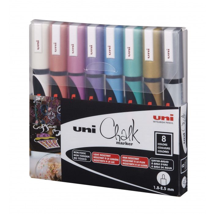 Marcadores fibra uni chalk pwe5m metalica x8 unidad
